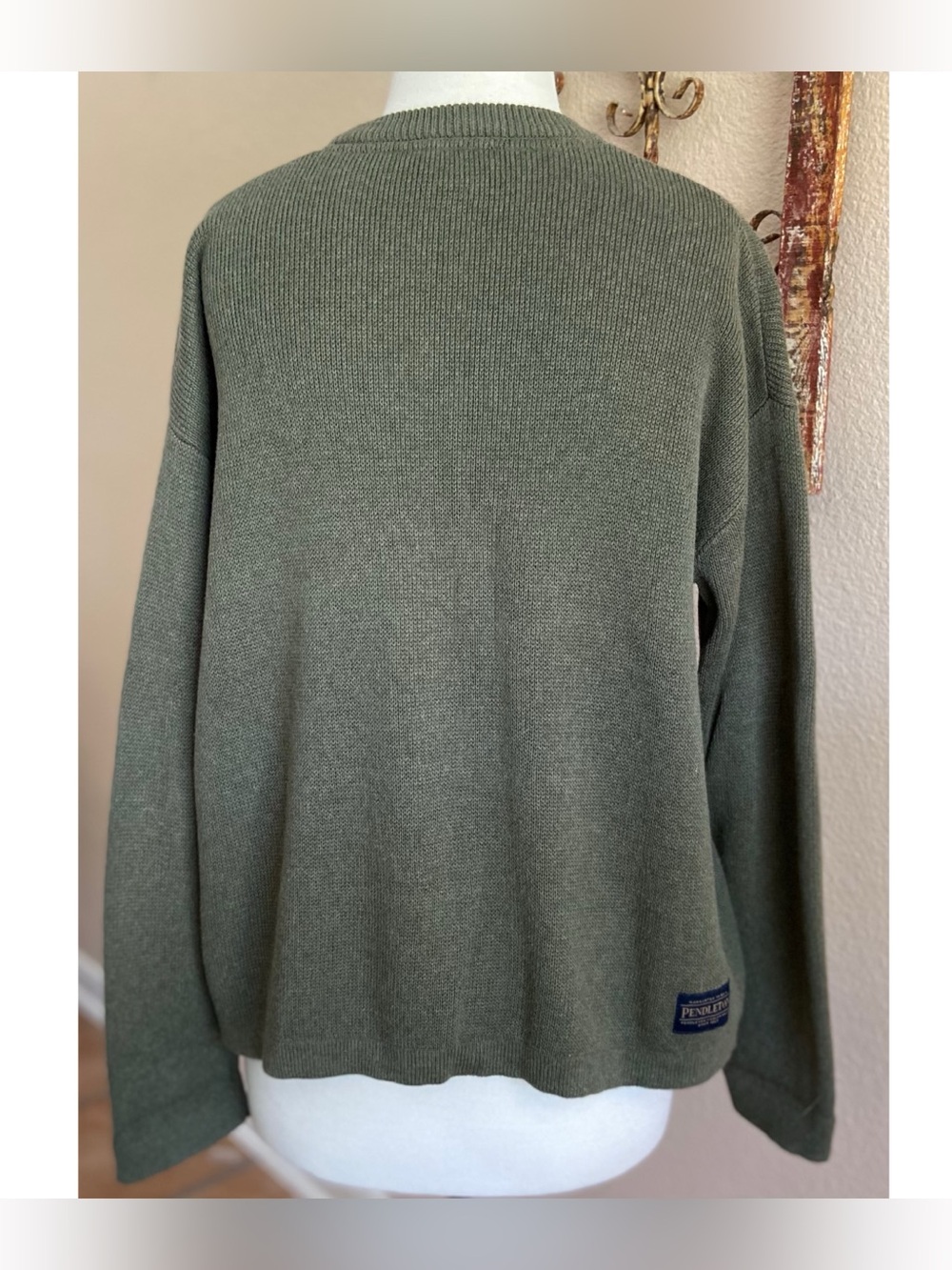 Sweater - Pullover - Pendleton - Bottle Green - Chief Joseph Pattern Front - L - Picture 2 of 9